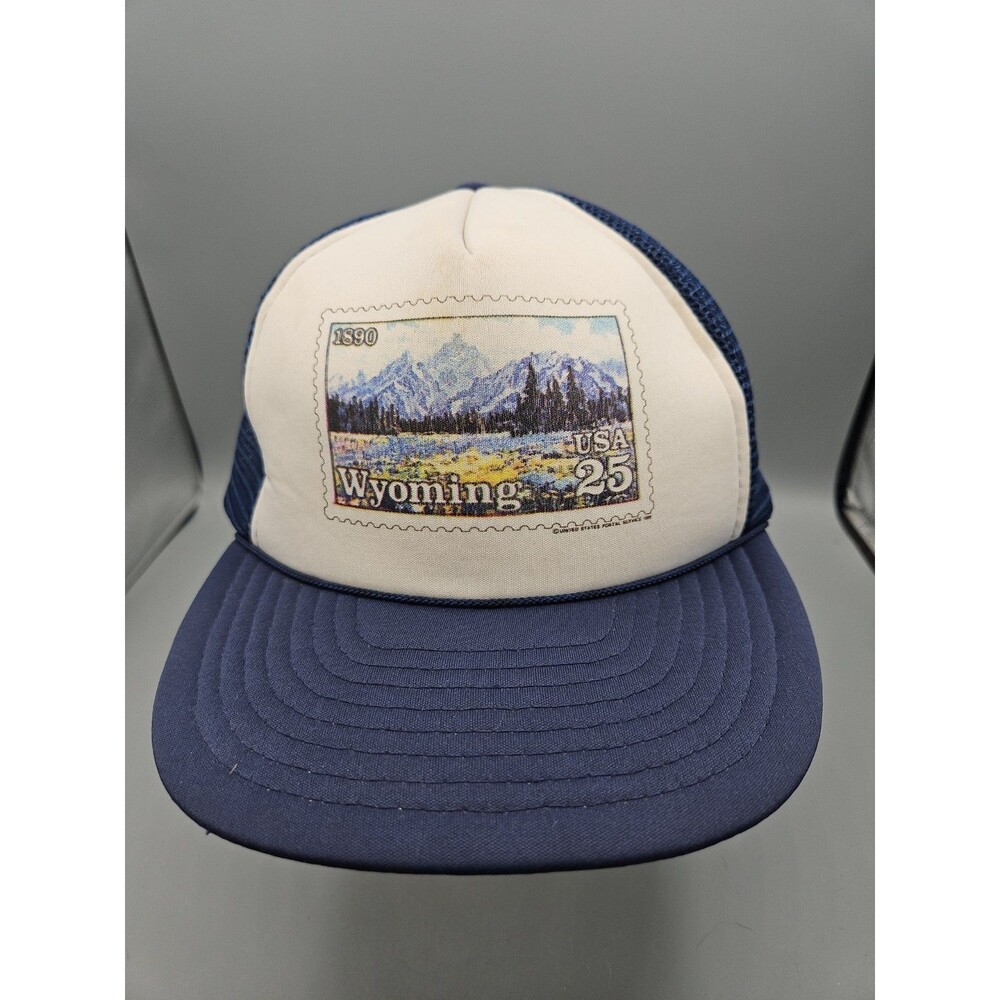 Wyoming Foam Rope Trucker Hat Vintage Cobra  Postal Stamp USPS 90s